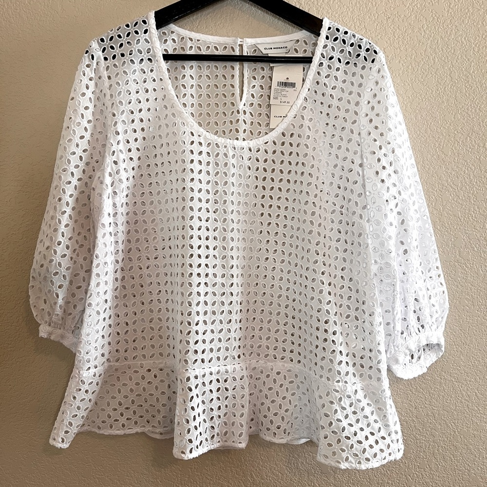 Club Monaco White Eyelet Chemise Top Size Large NWT